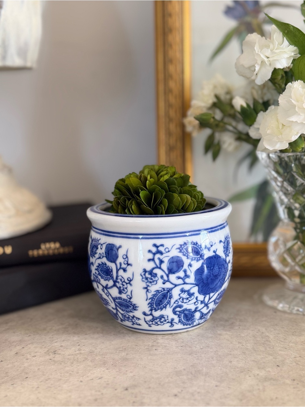 Blue and White Floral Ceramic Planter - Home Accents